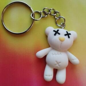Handmade Resin White Teddy Bear Keychain